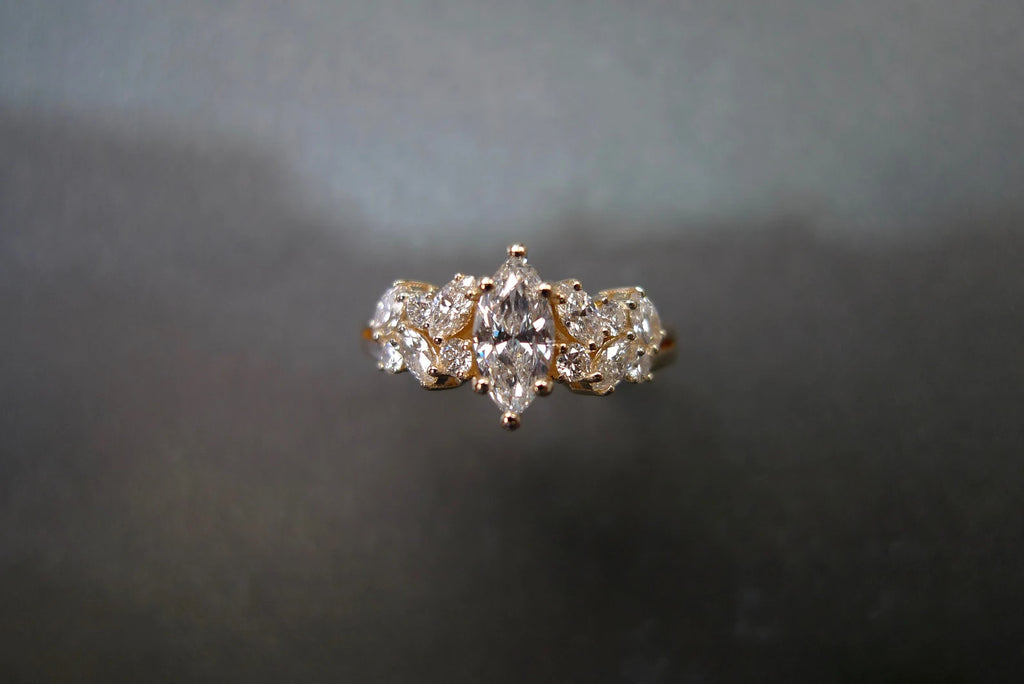 Unique Engagement ring with Marquise Cut Diamond, gift for her, handmade jewelry, minimalist ring, modern engagement, Marquise diamond ring