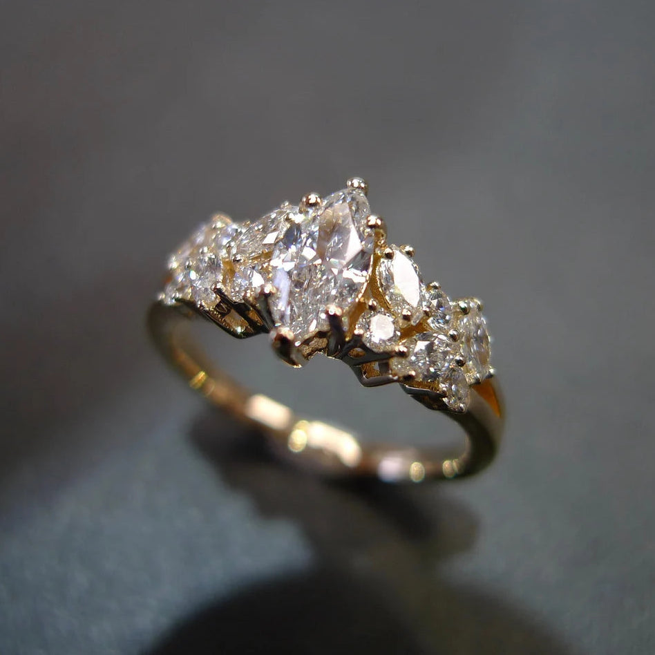 Unique Engagement ring with Marquise Cut Diamond, gift for her, handmade jewelry, minimalist ring, modern engagement, Marquise diamond ring