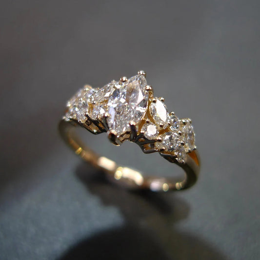 Unique Engagement ring with Marquise Cut Diamond, gift for her, handmade jewelry, minimalist ring, modern engagement, Marquise diamond ring