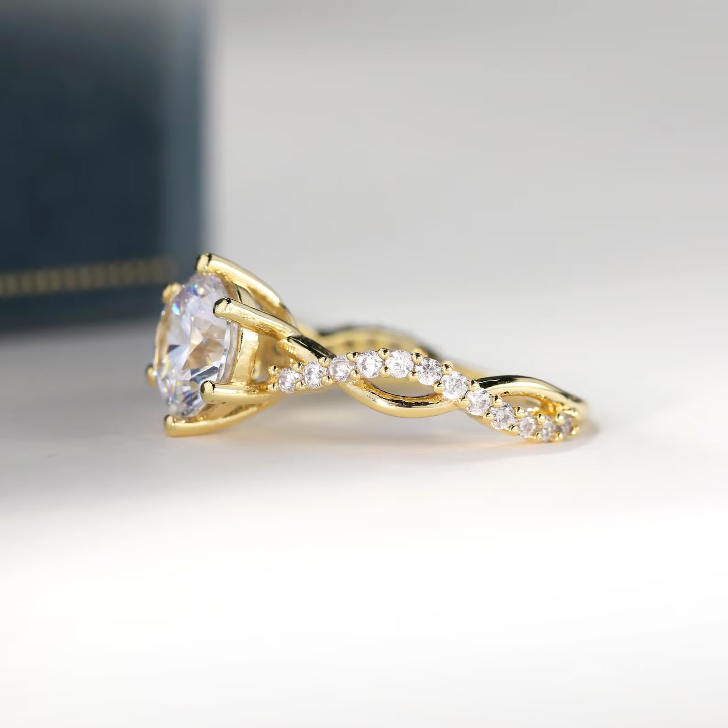 14k Gold Plated Round Cut Moissanite Engagement Ring | 1CT 2CT 3CT Solitaire Wedding Ring for Women | 6A Grade Moissanite & 925 Sterling Silver Jewelry