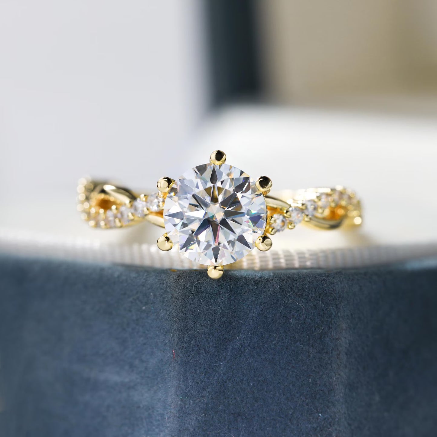 14k Gold Plated Round Cut Moissanite Engagement Ring | 1CT 2CT 3CT Solitaire Wedding Ring for Women | 6A Grade Moissanite & 925 Sterling Silver Jewelry