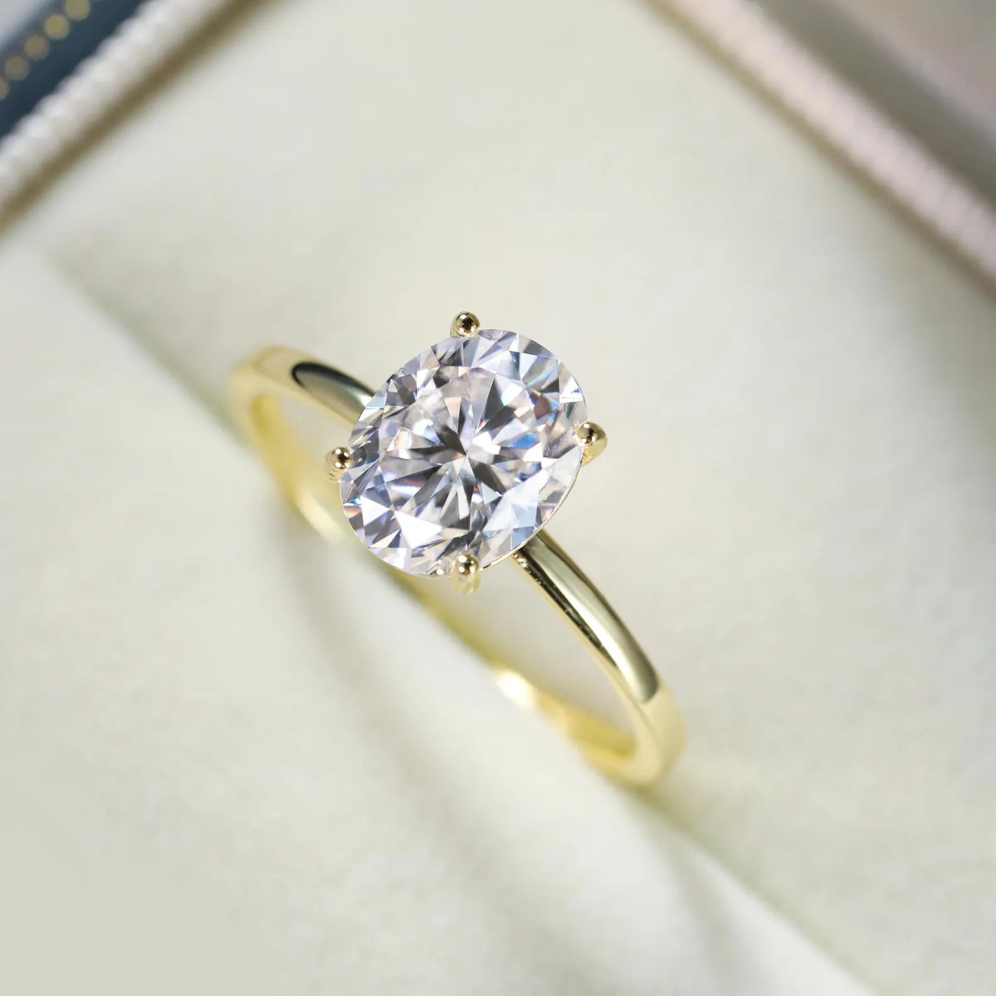 Gold Plated Sterling Silver Engagement Ring: Simulated Diamond Moissanite Oval Ring