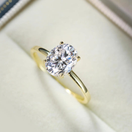 Gold Plated Sterling Silver Engagement Ring: Simulated Diamond Moissanite Oval Ring