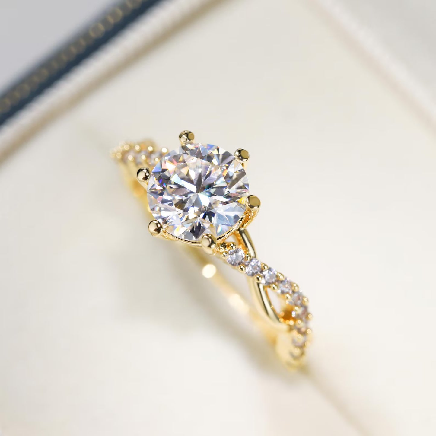 14k Gold Plated Round Cut Moissanite Engagement Ring | 1CT 2CT 3CT Solitaire Wedding Ring for Women | 6A Grade Moissanite & 925 Sterling Silver Jewelry