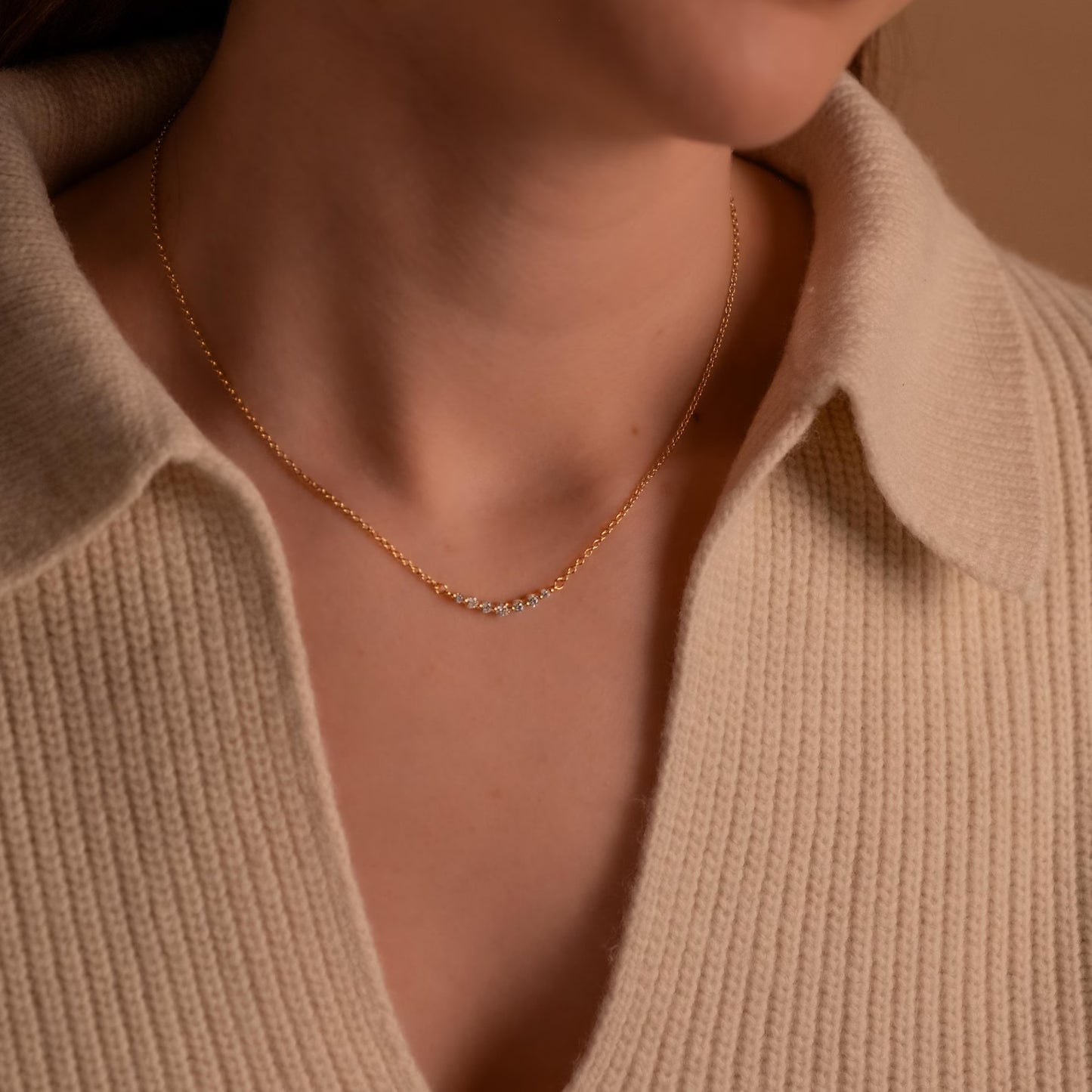 Graduated Diamond Bar Necklace, Round Shaped Diamond Row Necklace, Multi Stone Pendant Necklace, Dainty Diamond Necklace, Gift For Her