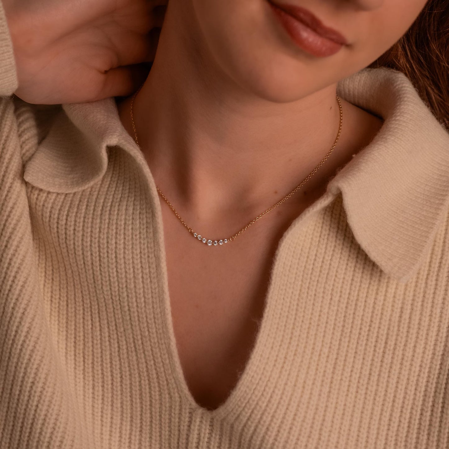 Graduated Diamond Bar Necklace, Round Shaped Diamond Row Necklace, Multi Stone Pendant Necklace, Dainty Diamond Necklace, Gift For Her