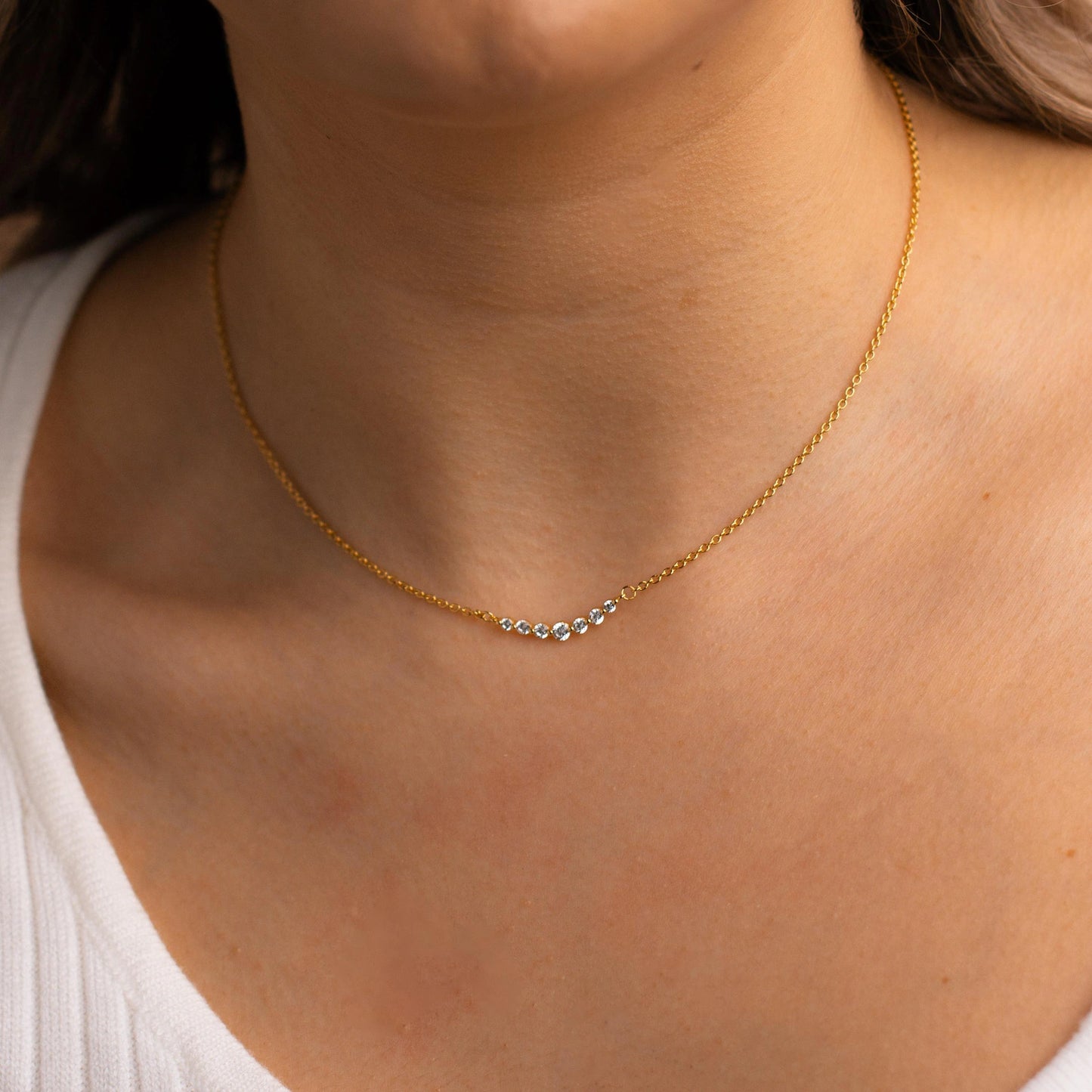 Graduated Diamond Bar Necklace, Round Shaped Diamond Row Necklace, Multi Stone Pendant Necklace, Dainty Diamond Necklace, Gift For Her