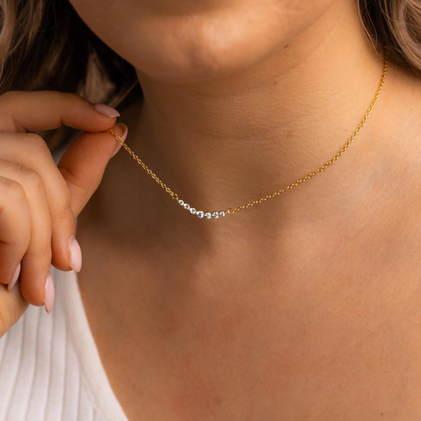 Graduated Diamond Bar Necklace, Round Shaped Diamond Row Necklace, Multi Stone Pendant Necklace, Dainty Diamond Necklace, Gift For Her