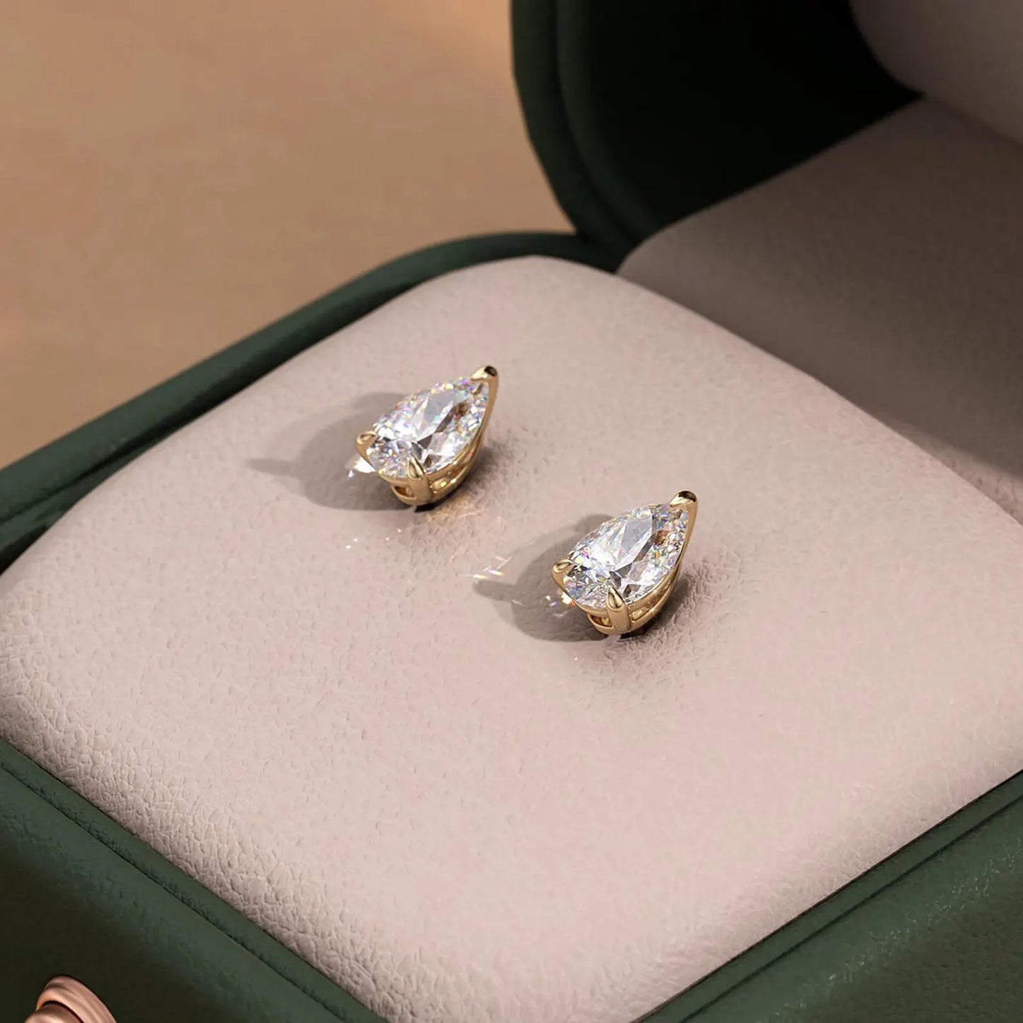 1.25 Ct Pear Cut Diamond Solitaire Stud Earrings | Natural HPHT Earth-Mined Diamonds | 925 Silver with 14K Gold Plating |