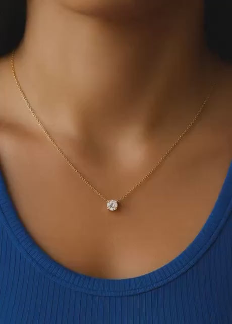 Dazzling 7MM Floating Diamond Necklace | GIE Certified | Luxurious 925 Gold Plated Silver