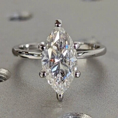 Breathtaking 3.00 Ct Marquise Lab-Created Diamond Solitaire Ring in Brilliant 925 Sterling Silver